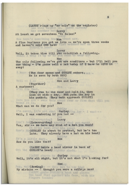 Moe Howard's Personally Owned ''HATS'' Script, Circa 1933 -- Similar to the ''New Hat'' Scene with Ted Healy